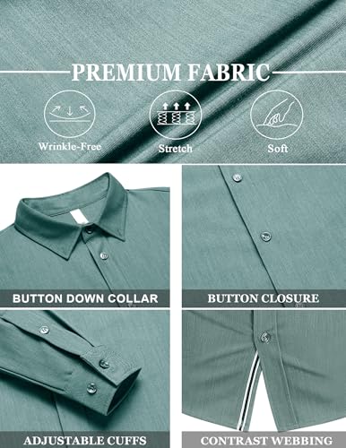 LETSEE Men's Button Down Dress Shirt Long Sleeve Untucked Business Casual Shirt Wrinkle Free Stretch Denim Texture — view 5