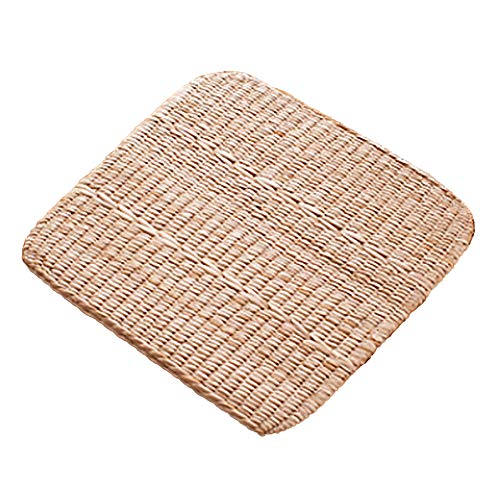 Straw Handmade Tatami Seat Cushion, Square Japanese Traditional Braided Chair Pads, Futon Nature Home Woven Meditate Reversible-B 40X43Cm(16X17Inch) #TOP18