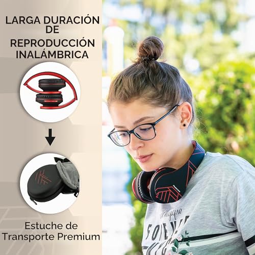 Miniatura 4 de Powerlocus P2 Auriculares Bluetooth Inalambricos De Diadema Cascos Plegables, Casco Bluetooth Con Sonido Estéreo Micro Sd Tf, Fm Con Micrófono Y Audio Cable Para Movil, Pc, Tablet - Negro Rojo