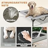 PawHut Hundeliege Outdoor mit Dach, Erhöhtes Hundebett für Große Hunde, Kühlendes Haustierliege mit Waschbares Mesh Stahlrahmen Tragtasche, Haustierbett für Draußen Camping 91x76x90cm, Hellgrau