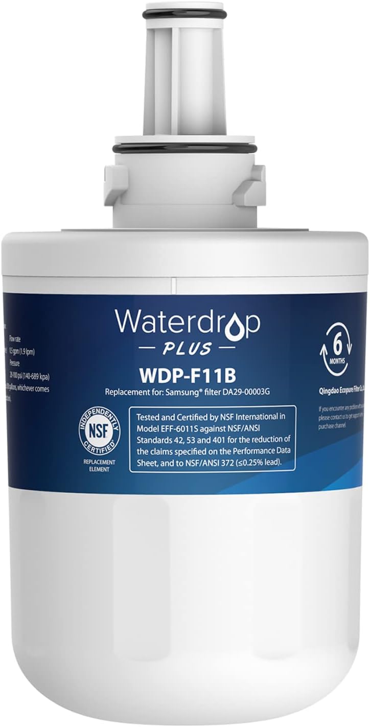 Waterdrop Plus DA29-00003G NSF 401&53&42 Certified Refrigerator Water Filter, Replacement for Samsung® DA29-00003G, DA29-00003B, DA29-00003A, Aqua-Pure Plus, HAFCU1 (Package May Vary)