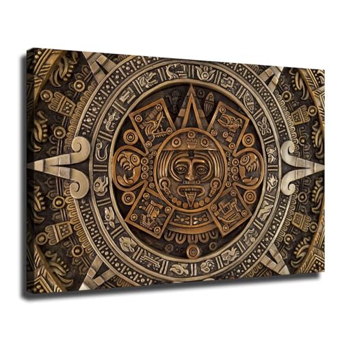 Mexico Ancient Mayan Mythology Aztec Calendar Poster Canvas Wall Art Print Picture Oil Painting Aesthetic Children's Room Bedroom Living Room Home Decor (08x12inch Unframed)