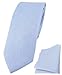 TigerTie schmale Designer Krawatte Pique + Einstecktuch in hellblau-weiss gemustert - 100% Baumwolle - Krawattenbreite 6 cm