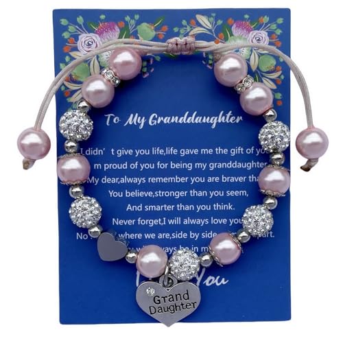 DOLON Gift for Granddaughter Bracelet Jewelry with Rhinestone Balls Faux Pearl