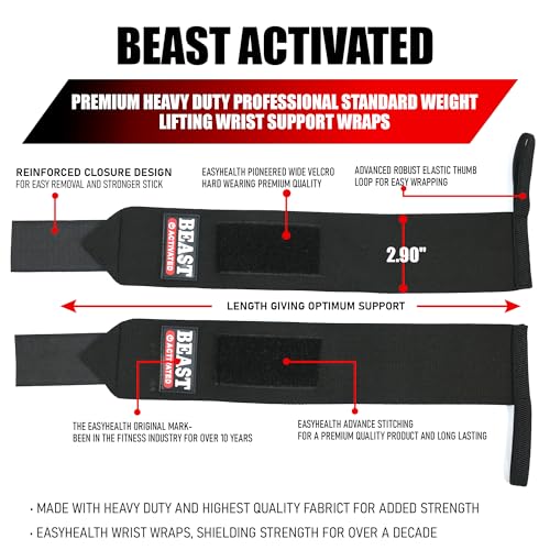 Image of EASYHEALTH Wrist Supporter For Gym Wrist Band For Men Gym Wrist Support Wrist Wraps Gym Accessoires For Men Heavy Duty With Robust Fasteners, Soft Fabric And Honeycomb Thumbloops