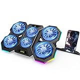 RGB Laptop Cooling Pad, Gaming Laptop Cooling Stand with 6 Quiet Cooling Fans, 6 Height Adjustable and Dual USB Ports for 11-17.3 Inch Laptops (Extra iPad/Phone Stand) (RGB-PAD)