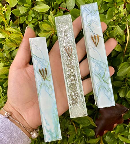 A&S Mezuzot Modern Glass Mezuzah Case In Shatterd Glass Design Waterproof Judiaca Door Mezuzah Home Blessing And Protection Cover (Light Blue, 7 Inches) #TOP6