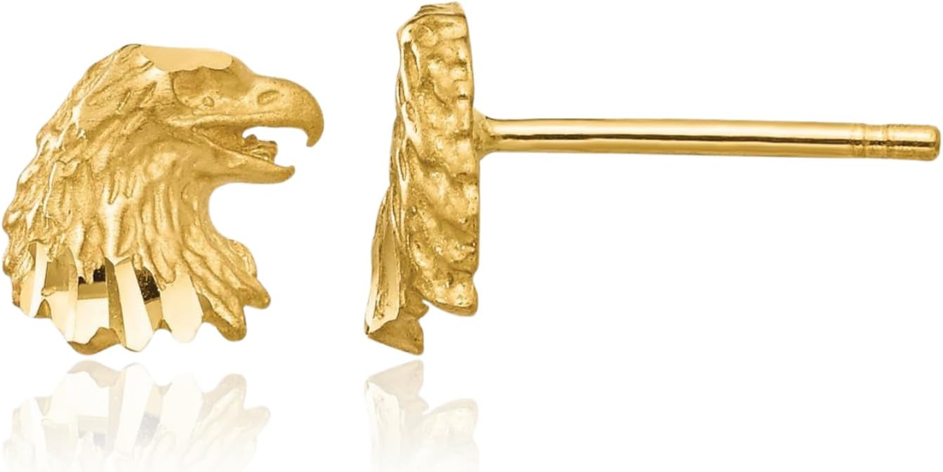 IceCarats 14K Solid Yellow Gold Large Eagle Stud Earrings 7mm 1/4 inch Butterfly Back, Diamond Cut For Her For Him