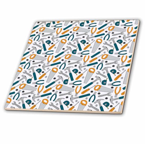 3dRose Cool Shop Tools Pattern of Hammers,Saws, Tape Measures and More 4 Inch Ceramic Tile