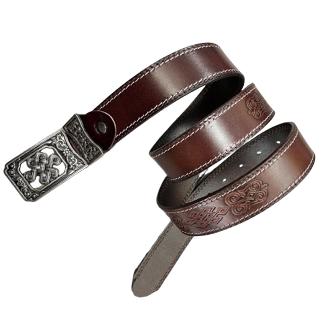 Cinture da Cowboy Western Cinghia in Goffrate per Uomo E Donna Fibbia Quadrata in Argento con Intaglio Floreale Cinturino da Country(120cm/47, Coffee)