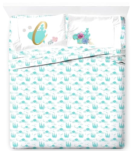 Image of Jay Franco Kids Sheet Set with Fitted, Flat Sheets & Pillow Cover - Ultra-Soft Bedding with Pillowcase for Room Decor, Blue - Princess Cinderella, 4 Piece Full