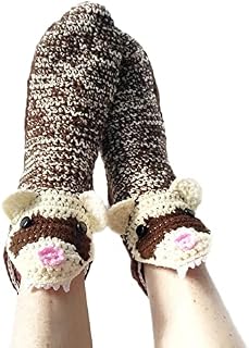 Women Funny Animal Floor Knit Socks 3D Animal Crocodile Socks Whimsical AlligatorThick Knit Cuff Winter Warm Floor Socks