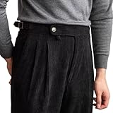 Dress Corduroy Pants Men Retro High Waisted Straight Leg Trousers Classic Fit Pleated Casual Pants Spring Summer Black
