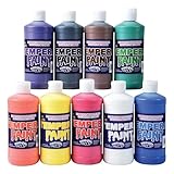 Constructive Playthings Kids 9-Color Tempera Paint Pint Set, Set of 9 Bright Washable Paint Pints for Classrooms and DIY Crafts, Multicolor