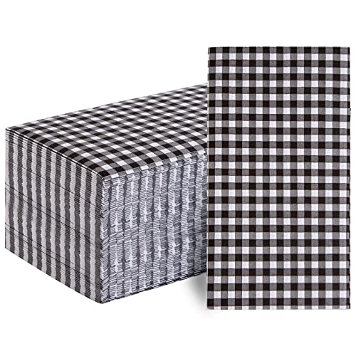 WDF 150Pack Black Gingham Napkins 3 Ply Disposable Black and White Checkered Napkins Guest Napkins Dinner Napkins Paper Hand Towels for Bathroom Picnic BBQ Birthday Wedding Party