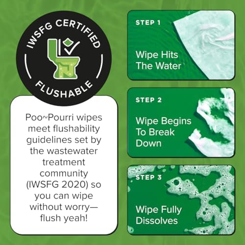 Poo~Pourri Flushable Wipes - Made with Plant Based Fibers, Aloe, Vitamin E, Chamomile, and Oat Extract - Adult Wet Wipes - Cucumber & Aloe Essential Oil - 50 count Dispenser Box - Sewer & Septic Safe — view 2