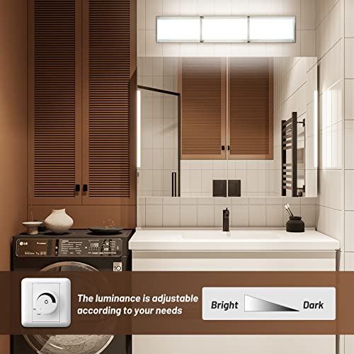 Bathroom Vanity Light Fixtures, 27In Modern Bathroom Lights Over Mirror Dimmable Brushed Nickel Bathroom Light 28W Vanity Light For Bathroom Led Bath Light Fixtures Glass Lampshade Cool White 6000K #TOP1