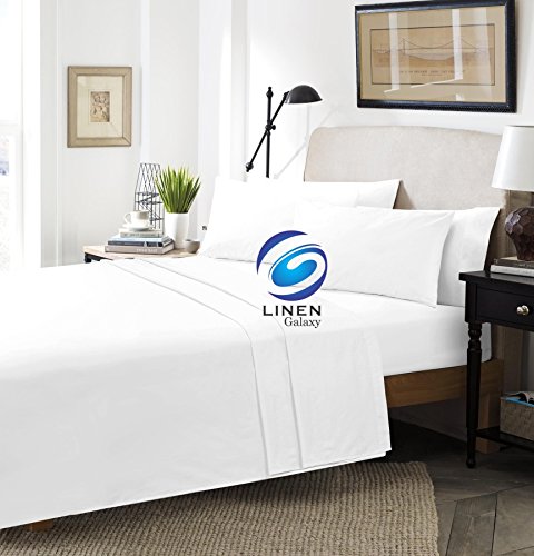 Linen Galaxy Fitted Valance Sheets Valances Polycotton T180 Percale Pillow Cases Sold Separately (Double, White)