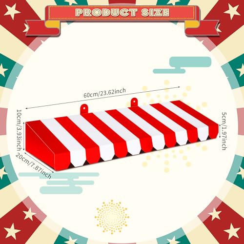 Image of Boao 4 Pcs 3D Cardboard Awning Decor,Red and White,Striped Style