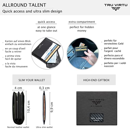 Tru Virtu® Ultra Slim Wallet Carbon Card Case I Credit Card Case I Card Case Rfid Nfc Protection I Genuine Italian Leather Card Case I Card Storage I Slim Wallet I Card Holder #TOP4