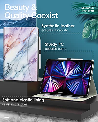 Dadanism Case Fit For Ipad Pro 11 Inch 2021 (3Rd Generation)/2020 (2Nd Generation)/2018, Hand Strap And Card Slot Lightweight Case With Auto Sleep/Wake For Ipad Pro 11" 2021/2020 - Purple Marble #TOP4