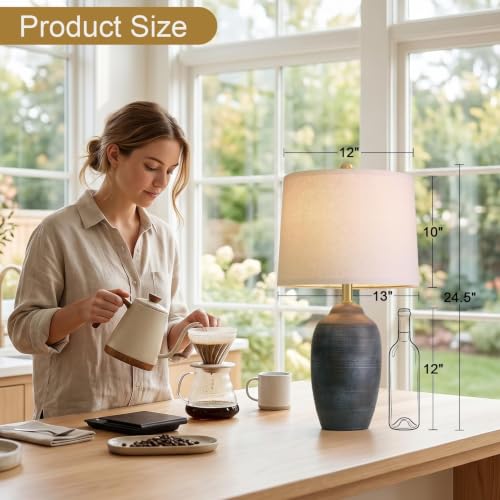 Image of 24.5 inch Vintage Ceramic Table Lamp for Living Room Black Single