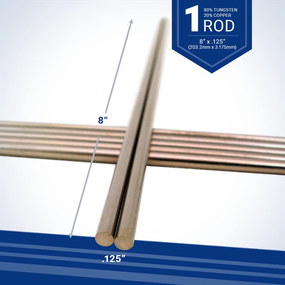 Tungsten Copper Rod (80W20Cu, RWMA Class 12) - 0.125 inch Diameter x 8 inches for Premium Performance Electrical and Thermal Conductivity Applications