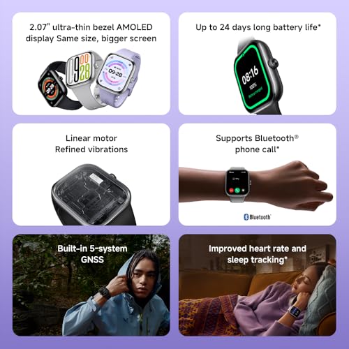 XIAOMI Redmi Watch 5, Smartwatch con display AMOLED 2.07", Chiamate Bluetooth, Autonomia 24 giorni, Resistenza Acqua 5 ATM, Monitoraggio Frequenza Cardiaca e SpO2, Sistema GNSS integrato, Nero - 14