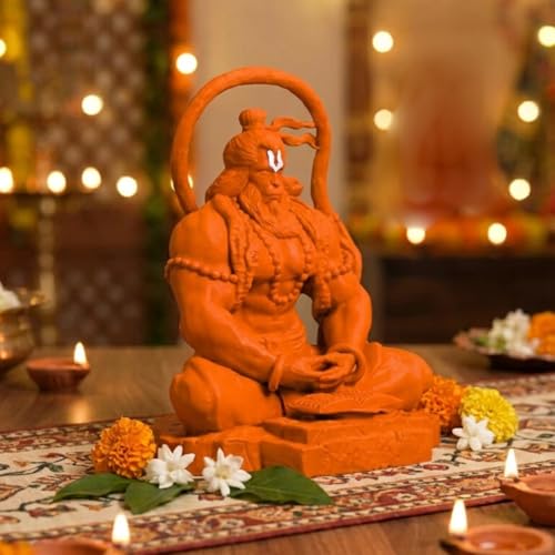 Image of Hanuman Murti - 3.5 Inch Orange Polyresin Idol for Car Dashboard, Home & Office Decor - Spiritual Statue for Living Room, Birthday, Diwali, Housewarming Gift