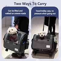 Galatée Reisetasche Für Hunde Mit Abnehmbaren Rollen, Von Fluggesellschaften Zugelassene Transportbox Für Haustiere, Faltbare Katzentasche Mit Atmungsaktivem Netz, Kinderwagen Für Haustiere(Weiß) – Ansicht 5