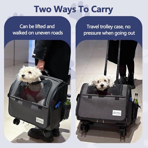 Galatée Reisetasche Für Hunde Mit Abnehmbaren Rollen, Von Fluggesellschaften Zugelassene Transportbox Für Haustiere, Faltbare Katzentasche Mit Atmungsaktivem Netz, Kinderwagen Für Haustiere(Weiß)