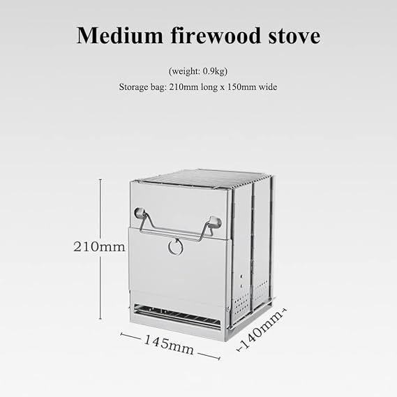 Camping Wood Burning Stove,Stainless Steel Compact Portable Foldable Camping with Ash Catcher,Grill Grid, Storage Bag for Backpacking Hiking Camping Cooking BBQ Picnic (Silver Small)