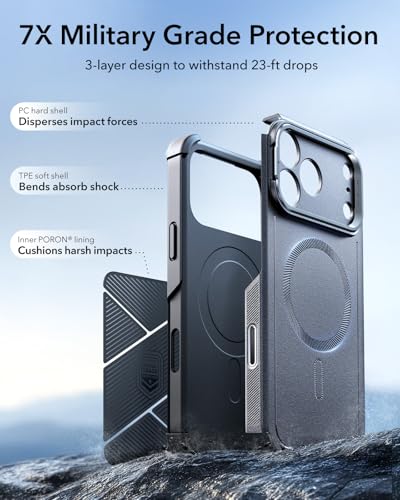 Image of ESR for iPhone 17 Pro Max Phone Case with Stand, 23ft Military-Grade Drop Protection with Camera Control, Shock-Absorbing Rugged Cover, Compatible with MagSafe Accessories, Cyber Series, Grey