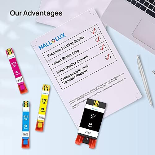 HALLOLUX 912XL 3YP34AE High Yield Remanufactured Ink Cartridge Replacement for HP 912 XL, Black/Cyan/Magenta/Yellow,Compatible for OfficeJet 8010 8012 8014 8015 OfficeJet Pro 8022 8023 8024 Printer