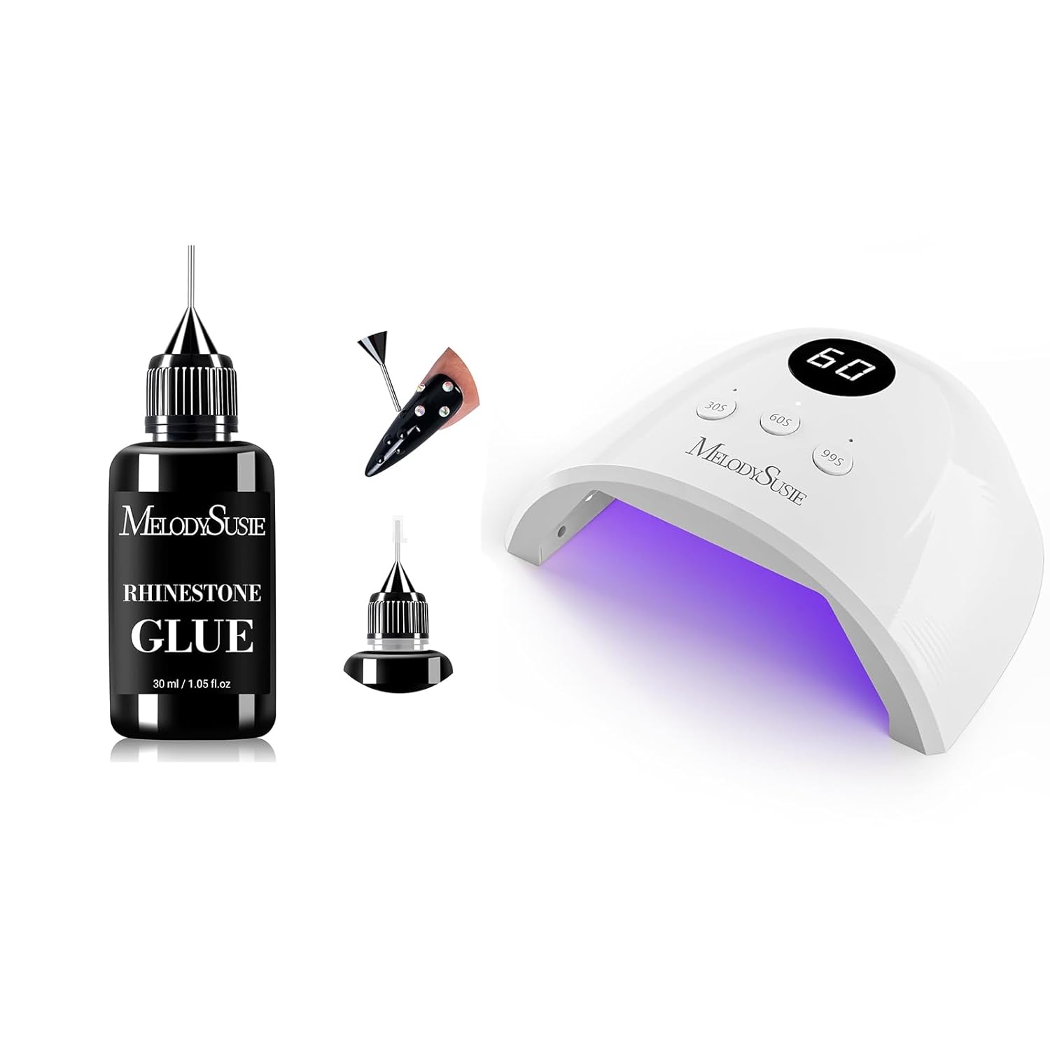 MelodySusie UV Nail Lamp, Plus30F UV Light for Gel Nails LED Nail Dryer with 3 Timer and Nail Rhinestone Glue 30ml