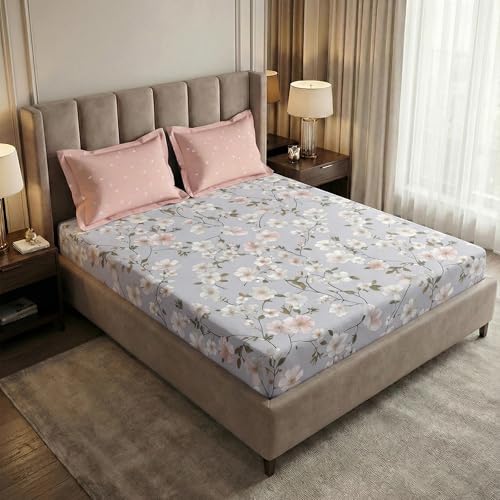 Image of MYTRIDENT Soft Comfort Bedsheet for Double Bed, 100% Cotton Bedsheet, 180 TC, Soft and Breathable, King Size Bedsheet with 2 Pillow Covers - Elysin