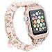 Apple Watch Band 38mm with Rose Gold Metal Case,Elastic Handmade Natural Stone Beaded Bracelet Jewelry WristBand Strap Glittering Rhinestone Watch Cover Protector for iWatch Series 3,2,1 Sport Edition