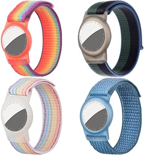 Dingfeiyu 4 Stück Nylon Bracelet für AirTag, Anti-Lost, Anti-Kratz-Schutz für die Positionierung des Airtag-Tracking-Armbands