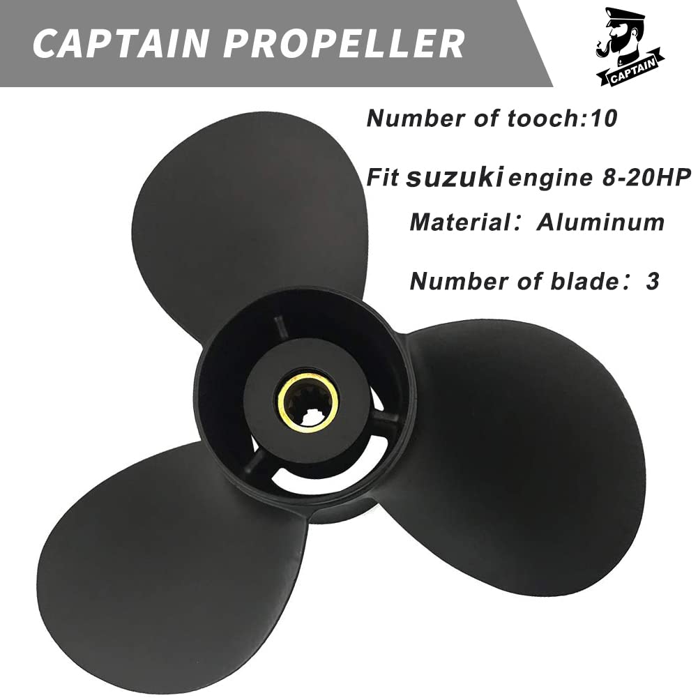 Boatman Elica Motore Barca 9 1/4x12 Fit Suzuki 8-20HP Elica Fuoribordo in Lega di Alluminio OEM No.58100-89L50-019,10 Dente Scanalato 3 Lame,RH