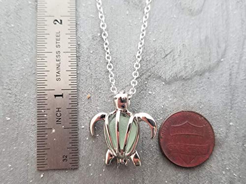 Hawaii Jewelry,"Random Color Natural Sea Glass" In A Precious"Hawaii Sea Turtle" Wish Locket Necklace, (Hawaii Gift Wrapped) #TOP2