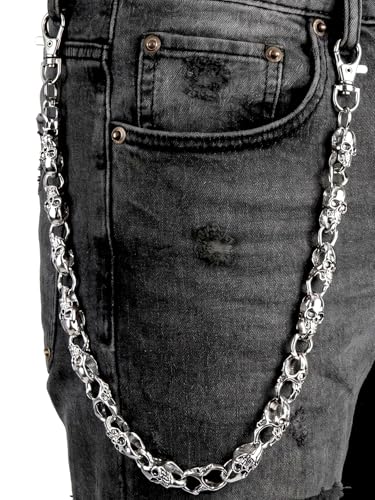 Image of ZEKEE Pants Chain and Wallet Chain for Men Women, Skull & Retro Punk Chain for Jeans, Biker Streetwear Keychain Accessory