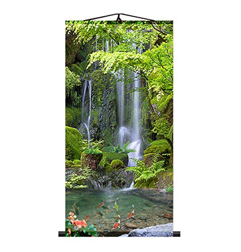 Zzooi Chinese Lucky Fengshui Painting Waterfall Golden Carps Wall Art Hanging Silk Painting Scroll,Feng Shui Decor #TOP2