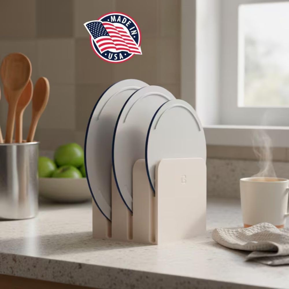 Magnetic Lid Organizer Compatible with Caraway Cookware - 3D Printed Pot Lid Holder for 8"/10.5"/12" Lids - Space Saving Kitchen Organizer - Made in USA