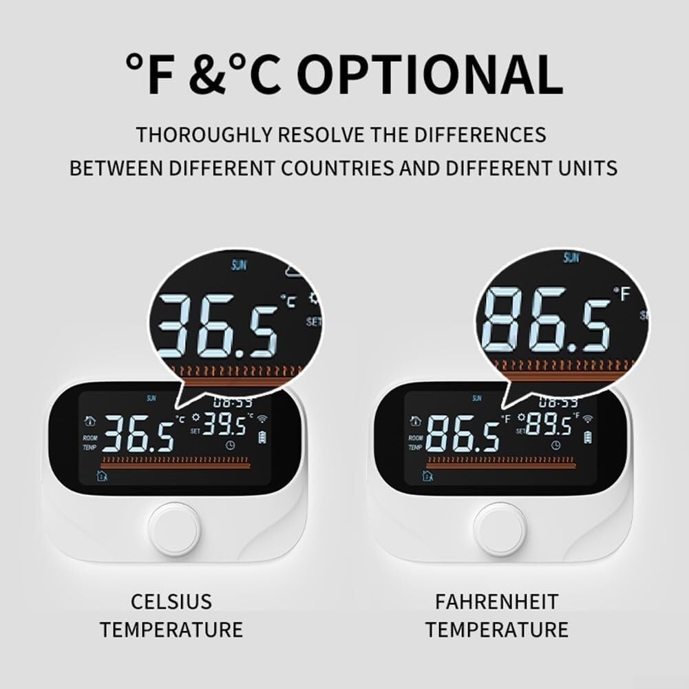 Termostato WiFi para caldera, controlador programable Tuya | Control remoto vía app, programación semanal, perilla giratoria, pantalla clima/humedad, compatible Tuya.(WiTH3)