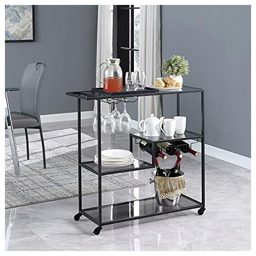 FirsTime & Co. Black Evelyn Bar Cart, Slim Kitchen Serving Cart and Coffee Cart with Storage for Liquor and Glasses, Metal and Glass, Modern, 35 x 12.25 x 34 inches
