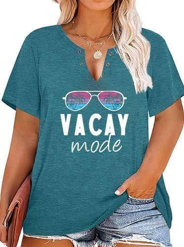 Plus Size Hawaiian Shirts for Women V Neck Funny Vacay Graphic Tees Casual Summer Vacation Short Sleeve Tshirt