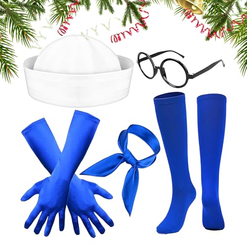 Genérico Traje De Marinero Femenino - Disfraces de Marinero para Fiesta de Halloween - Pañuelo Medias Sombrero Guantes Gafas para Fiestas | Para Fiestas Náuticas De Yate Nacimiento Cosplay