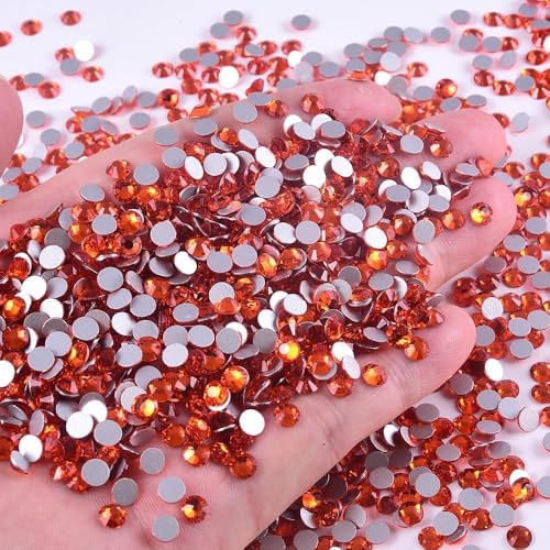 Image of 2880pcs Glass Flatback Rhinestones for Nail Art Crafts, Multi-Size Round Crystal Gems for DIY Decoration 2-4.8mm SS6-20 Orange