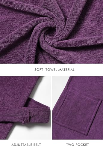 Ymmchy Weicher Bademantel Damen Frottee Morgenmantel Leichte Saunamantel Women Sauna Robe Violett L