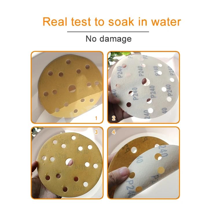 10 PCS Flocking Yellow Sandpaper 6 Inch 15 Hole Self-Adhesive for Polishing Abrasive Tools Electric Grinder Accessories,800